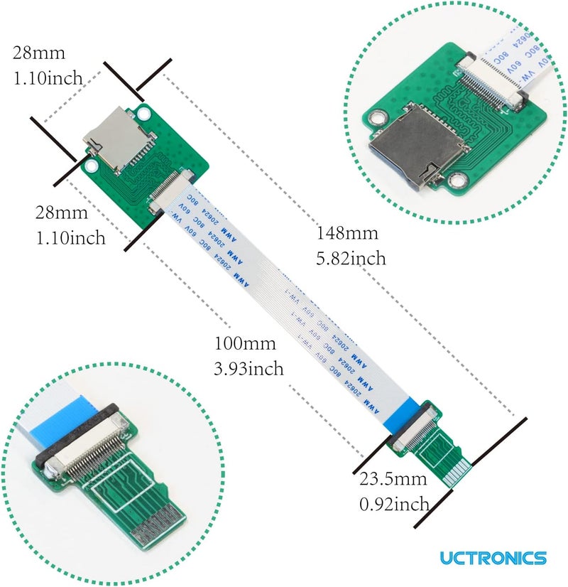 UCTRONICS Micro SD Male to Female Flexible Extender, 15cm/5.9in Micro SD Card Extension Cable Adapter Compatible with Raspberry Pi, Arduino, and 3D Printer, 4 Pack - Image 2